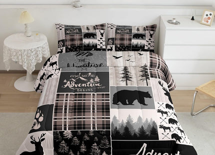 Buffalo Patchwork Full Size Bedding Set, Hunting Bear Deer Comforter Set