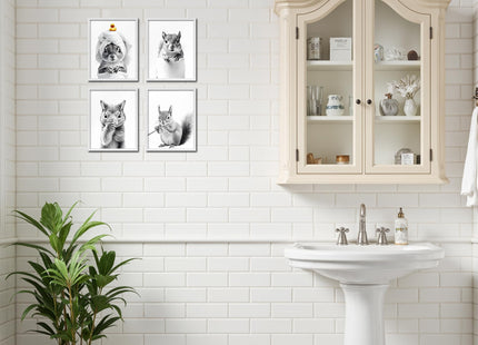 OFJE Funny Squirrel Wall Art Decor Prints Set of 4, Funny Squirrel Posters Pictures Wall Decor for Bathroom Washroom Restroom, 8x10 Unframed