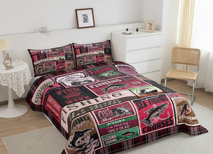 jejeloiu Fish Stamp Fishing Hunting Comforter Set Twin Size Kids Boys
