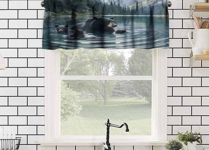 wlsgdsg Rustic Bear Kitchen Valance Curtain Vintage Rustic Cabin Forest Nature River Hunting Black Bear Wildlife Window Treatment Valances Curtains for Living Room Bedroom，54x18Inch 1P
