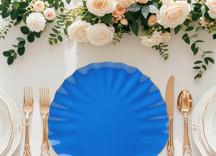 Spsyrine Blue Charger Plates, 13" Set of 6 Scalloped Seashell Plastic Table Chargers for Dinner Plates, Wedding, Thanksgiving Christmas Events, Party, Tabletop Decor. BK6RB