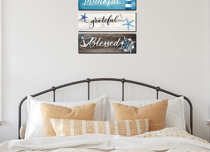 Yookeer 3 Pieces Thankful Grateful Blessed Wooden Signs, Coastal Style