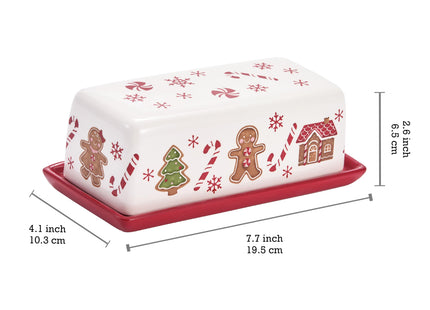 Bico Traditional Gingerbread Man Ceramic Butter Dish with Lid, Wide Butter Keeper for Counter, Kitchen Countertop, Microwave and Dishwasher Safe