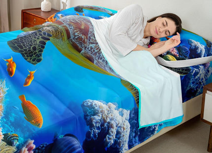 Manfei Sea Turtle Sheet Set Twin,Fish Ocean Animal Bedding for Kids Teens Room Decor,Marine Mediterranean Style Sea Blue Bed Sheet 3pcs with Deep Pocket Fitted Sheet + Flat Sheet + 1 Pillowcase