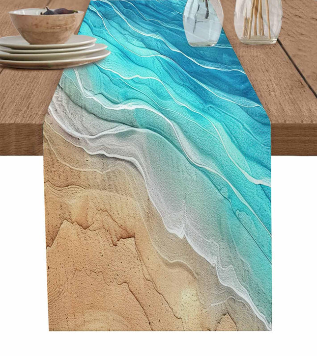 Boanket Turquoise Beach Table Runner - 48 Inch Long, Summer Coastal Kitchen Dining Table Runner Dresser Scarves, Teal Ombre Nautical Seaside Home Decor for Coffee Table Wedding Party Banquet