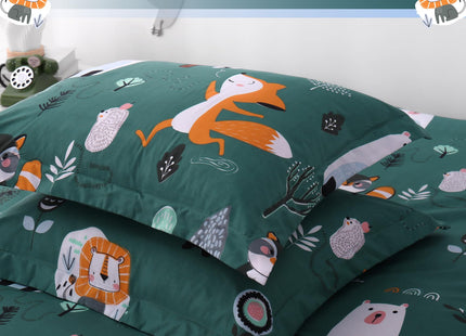 JSD Green Forest Animal Kids Duvet Cover Set Queen Size