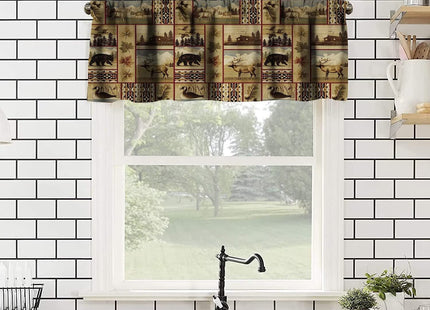 Rustic Moose Deer Window Valance,Vintage Country Cottage Style Pine Tree Brown Bear Elk Windows Valance Curtain for Kitchen Bedroom Living Room Office 54x18 Inch
