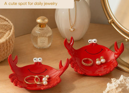 Red Ceramic Crab Spoon Rest Cute Coastal Kitchen Counter Trinket Tray Dish
