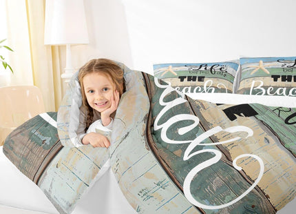 Castle Fairy Beach Life Comforter Set Twin Size Blue Green Rustic Farmhouse Bedding for Decor Starfish Cabin Wood Stripes Print Quilted Duvet Beach Camper Insert 2pcs(CYJS9694ZMD-BZ_USt)