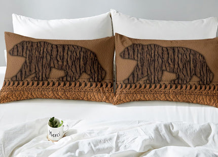 Erosebridal Oak Bark Bear Bedding Sets for Boys Men Twin,Hunting Woodland Animal Duvet Cover,Rustic Patchwork Brown Cowhide Leather Comforter Cover,Country Farmhouse Quilt Cover 1 Pillow Case