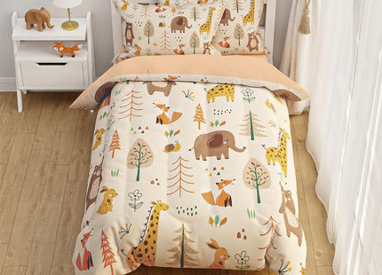 SANDJEST Woodland Animal Full Bedding Sets with 4-Pieces (Includes 1 Comforter, 1 Fitted Sheet 2 Pillowcases), Comforters Bed Set Bedroom Decor