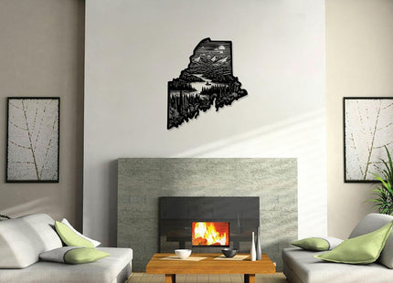 Maine State Landscape Metal Wall ArtWallArt DecorMetal Outdoor DecorMetal SignsRustic Farmhouse ArtworkStunning Wall Decoration for Living RoomOffice (Black,20 Inches)