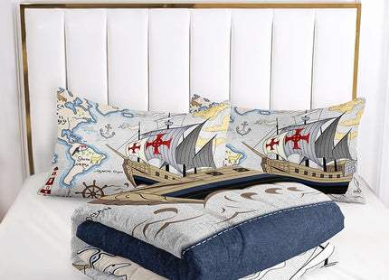 Blue Ocean Nautical Comforter Set Twin Vintage Pirate, 2 Pillowcases
