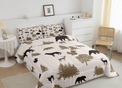 Bear Comforter Set Kids Boys Girls,Rustic Elk Moose Squirrel Wolf Twin