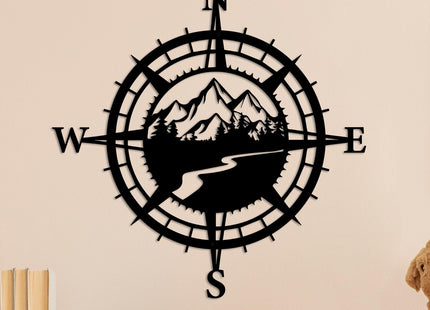 Resama Black Metal Mountain Nautical Compass Wall Decor