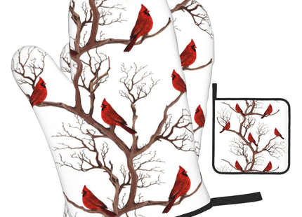 Winter Cardinal Birds Oven Mitts and Pot Holders Sets of 3 Hot Pads