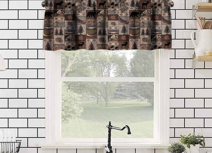 Retro Rustic Style Valance, Vintage Moose Deer Bear Leaf Tree Country Style Farmhouse Cottage Cabin Window Curtain Valance for Living Room Kitchen Study Room Home Decro, One Panel 54x18in