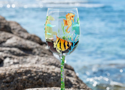 NymphFable Sea Turtle Hand-Painted Wine Glass Gift for Ocean Lovers, 15 oz