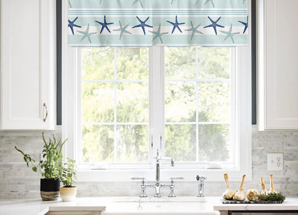 Summer Coastal Starfish Curtain Valances for Kitchen Windows Blue Valance