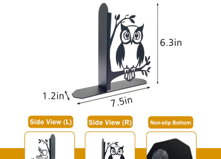 Metal Black Owl and Books Bookends Cute Owl Book Ends for Shelves