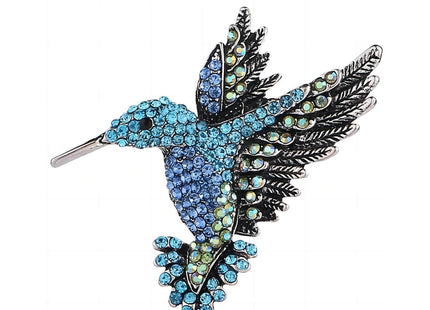 Hummingbird Gift for Women Girl Hummingbird Brooch Rhinestone Animal Pin Corsage Lapel Backpack Pin Christmas Anniversary Decorative Accessory Jewelry (Silver Blue)