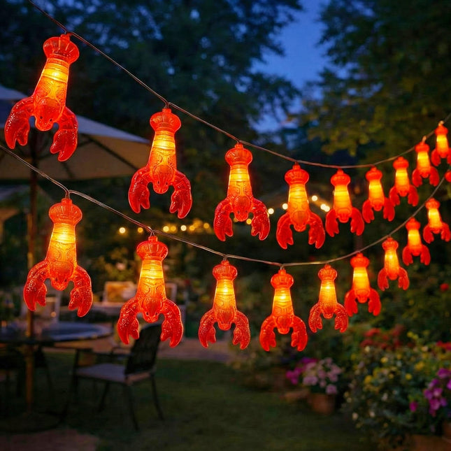 Baquler 2 Pcs 10ft 20 LED Lobster Decorations and Lobsters with Beer String Lights, Crawfish Boil Party Supplies Seafood Boil Party Decors for Summer Camping Mardi Gras Birthday Patio (Lobster)