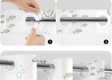 TWLSNCD No Hook Shower Curtain and Liner Set, Beach Coastal Design