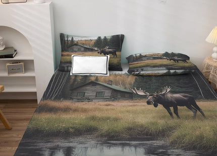 Moose Sheets Queen Size - Western Farmhouse Bed Sheets, Soft Microfiber & Deep Pocket & Wrinkle Free Patterned Bedding Sheets & Pillowcases, 4 Piece ( 1 Fitted Sheet, 1 Flat Sheet, 2 Pillow Cases )