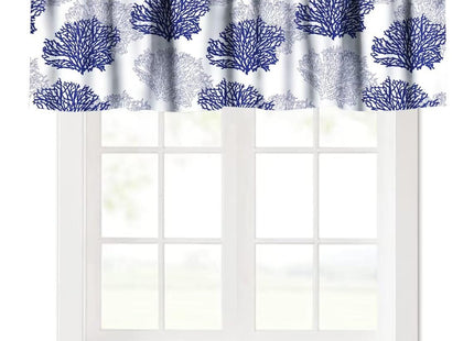 JanJCurt Blue Coral Valance Curtain, Summer Beach Navy Blue Ocean Nautical Coastal Rod Pocket Blackout Short Window Treatment for Kitchen Bathroom Living Room Bedroom, 54x18in