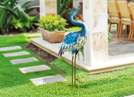 HONGLAND Solar Metal Crane Statue Garden Heron Sculpture, Outdoor Heron Yard Art Coastal Ocean Bird Decor Lawn Ornament for Backyard Porch Patio Decor