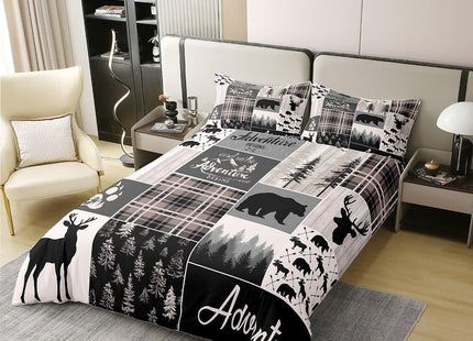 Erosebridal Hunting Bear Deer 100% Cotton Duvet Cover Full Size for Kids Buffalo Patchwork Comforter Cover Rustic Farmhouse Claw Bedding Set for Boys Teens Men Bedroom Adventure Camping Bedclothes
