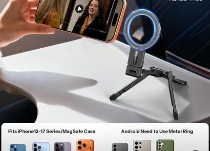 OMOTON TP03 [Ultra-Slim] 360° Rotating for MagSafe Tripod Stand with Hook