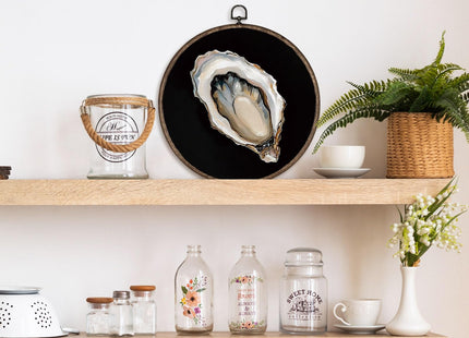 GWFSJYU Oyster Beach Framed Wall Art Decor, Pastel Oyster Shells Round Canvas Prints Wall Art, Nautical Coastal Oysters Hanging Decor for Kitchen Beach House Decor, 10”x10”inch