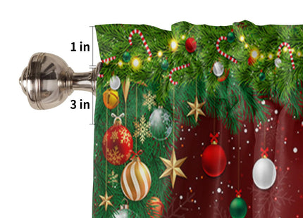 BestLives Christmas Curtain Valance Xmas Baubles Coniferous Rod Pocket Valance Window Treatments 1 Panel Pine Tree Twig Red Short Curtains for Kitchen Windows Bathroom Bedroom 54 x 18 inch