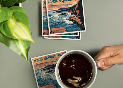 Lantern Press Acadia National Park, Maine, Mount Desert Island (Absorbent Ceramic Coasters Set of 4 Matching Images, Cork Back, Kitchen Table Decor)