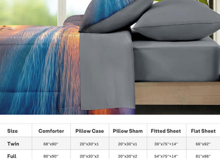 Nesker Queen Comforter Set with Sheets, 7 Pieces Beach Seashell Bedding