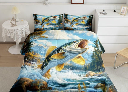 Erosebridal Pike Fish Comforter Set for Kids Boys Girls Teens Rustic Farmhouse Bedding Set Toddler Country Woodland Animal Down Comforter Hunter Cabin Duvet Insert Camping River Adventure Decor