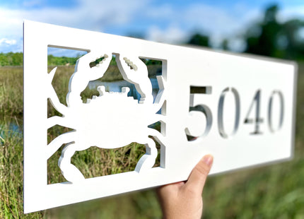 Horizontal Crab Address Sign, Weatherproof PVC Coastal House Numbers, Beach House Address Plaque, Outdoor Nautical Home Decor, Housewarming Gift