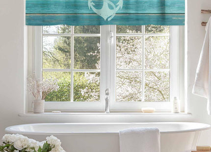 Teal Brown Kitchen Valance Curtain,Rustic Wood Board Window Curtain Topper,Retro Nautical Anchor Rod Pocket Curtain Valances for Bedroom,Short Curtains Window Treatment for Living Room 42x12in
