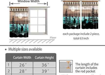 Bawpkn Forest Deer Kitchen Curtains Country Rustic Farmhouse Short Cafe Curtains Decor for Dining Room Retro Tree Bear Deer Rod Pocket Window Drapes 2 Panels 26x36 Inch