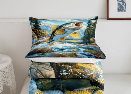 Erosebridal Pike Fish Comforter Set for Kids Boys Girls Teens Rustic Farmhouse Bedding Set Toddler Country Woodland Animal Down Comforter Hunter Cabin Duvet Insert Camping River Adventure Decor