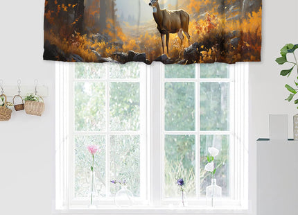 ZYQENGIMGA Deer Valance Curtains for Kitchen Rustic Nature Country Forest Wildlife Animal Autumn Thermal Insulated Small Window Curtain for Kitchen Living Room Bedroom 54 x 18 Inch, 1 Panel