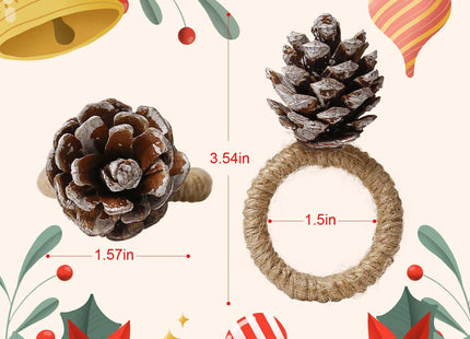 Kalopro Christmas Napkin Rings Set of 6, Farmhouse Pinecone Napkin Ring Holders for Festive,Holiday, Party, Dinning Table Decor (Pinecone)