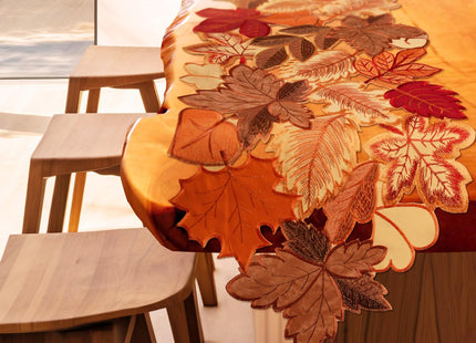 Fall Table Runner 72 Inches Long Autumn Maple Leaf Embroidered Runner