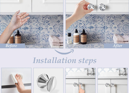 Elistonie Self-Adhesive Crystal Knobs Self Stick Diamond Shaped Crystal Pulls Mirror Doors Knobs Drill Free Handle for Medicine Cabinet Glass Sliding Doors Cupboard Fish Tank Lid Terrarium