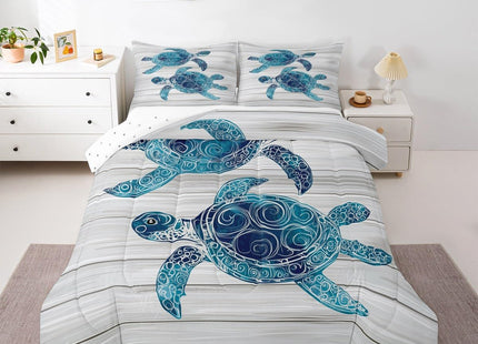 Erosebridal Sea Turtle Twin Comforter Set,Turtle Bedding Comforters & Sets for Kids Girls Boys Aqua Blue Beach Turtle Duvet Turtle Gifts for Women Men Turtle Lovers Retro Wooden Decor 2 Pieces