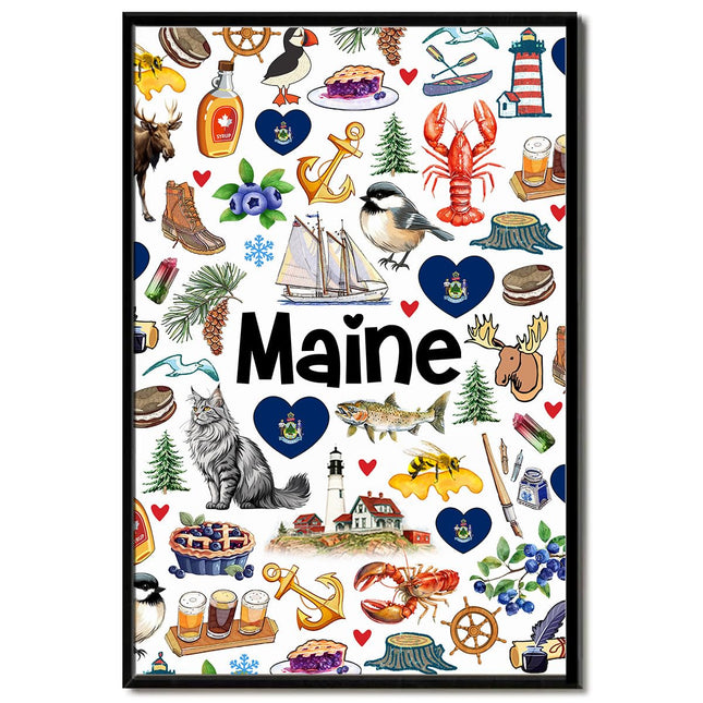 Lotacy Maine Travel Poster Wall Art, Home Office Wall Decoration, State Themed Home Decor Gift - 24x36 Inches