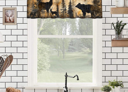 Rustic Deer Bear Curtain Valances Window Treatments Forest Pine Tree Elk Moose Hunting Cabin Lodge Country Farmhouse for Kitchen Windows Rod Pocket Valance Window Treatments 54 x 18 Inch, 1 Panel