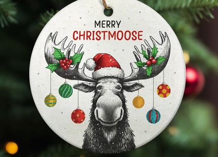 Gift Glow Funny Moose Christmas Ornaments - 2025 Double Sided Ceramic Moose Ornament, Moose Hunting Keepsake, Animal Lover Gifts for Kids, Ceramic Christmas Hanging Ornaments, Funny Gifts for Farmer