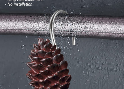 Gracelife Set of 12 Pinecone Shower Curtain Hooks Bathroom Rolling Hangers Curtain Sliding Hooks Resin Pothook